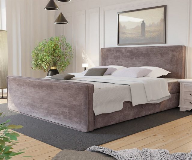 Bild von Fun Möbel Boxbett Schlafzimmerbett CELES Überlänge in Stoff Brooklyn oder Monolith (inkl. Bettkästen, inkl. Kaltschaumtopper), Beidseitig aufklappbare Bettkästen