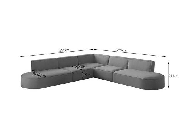 Bild von Fun Möbel Ecksofa Ecksofa Designersofa PALMA – Universal in Stoff, Seite ist universal: kann links oder rechts in Raum platziert werden, Rundumbezug