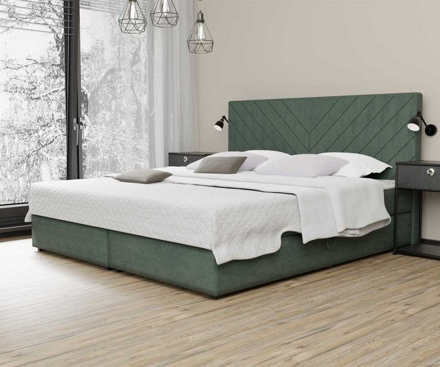 Bild von Fun Möbel Boxspringbett Boxspringbett Schlafzimmerbett BELCORA Überlänge in Stoff Cloud (inkl. Bettkästen, inkl. Kaltschaumtopper), auch in Standardlänge erhältlich