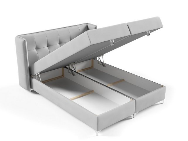 Bild von Fun Möbel Boxbett Bett Schlafzimmerbett GENET in Stoff Matt Velvet (inkl. Kaltschaumtopper), inkl. Bettkasten