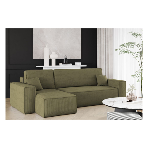 Bild von Ecksofa Schlafsofa MARIS Stoff Poso Olivgrün Ottomane Links