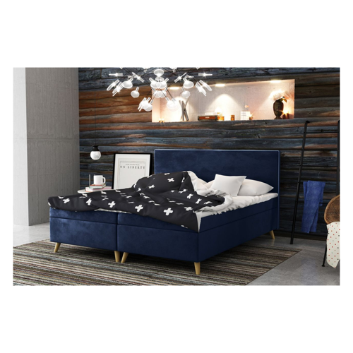Bild von Boxspringbett Schlafzimmerbett Sileno 180x200 cm in Stoff Riviera Dunkelblau