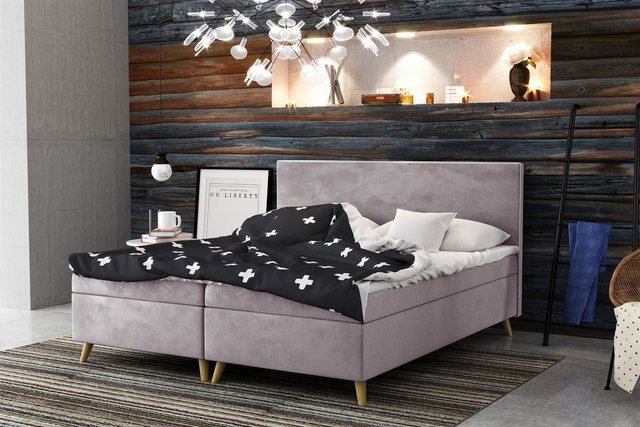 Bild von Fun Möbel Boxspringbett Schlafzimmerbett Sileno Überlänge in Stoff (inkl. Topper, auch in Standardlänge erhältlich), Mit kontrastfarbigem Saum