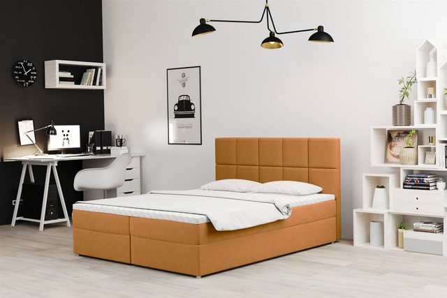 Bild von Fun Möbel Boxbett Schlafzimmerbett FRASCO in Stoff Soro (Inkl. Bettkasten, Inkl. Topper), Gestepptes Kopfteil