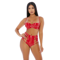 Bild von Strings Attached - Vinyl Lingerie Set - S - Red
