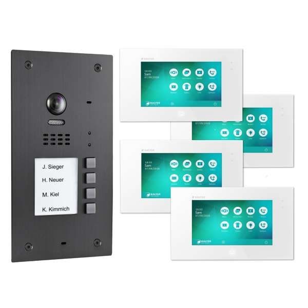 Bild von BALTER EVIDA Graphit RFID Edelstahl 2-Draht BUS Video Türstation 7 Monitor 4 Familienhaus Set