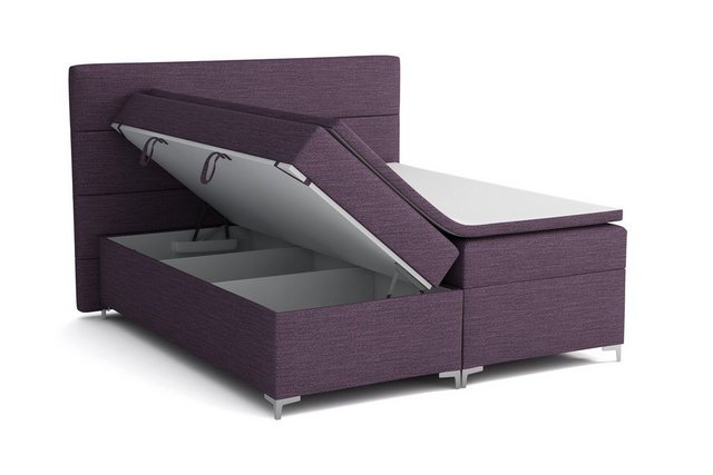 Bild von Fun Möbel Boxspringbett Boxspringbett Schlafzimmerbett CANELA Stoff inkl. LED (inkl. Kaltschaumtopper), LED-Beleuchtung