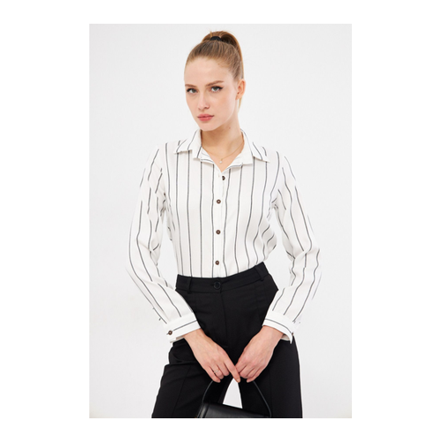 Bild von Hervorragendes weißes langärmliges gestreiftes Hemd für Damen - XL