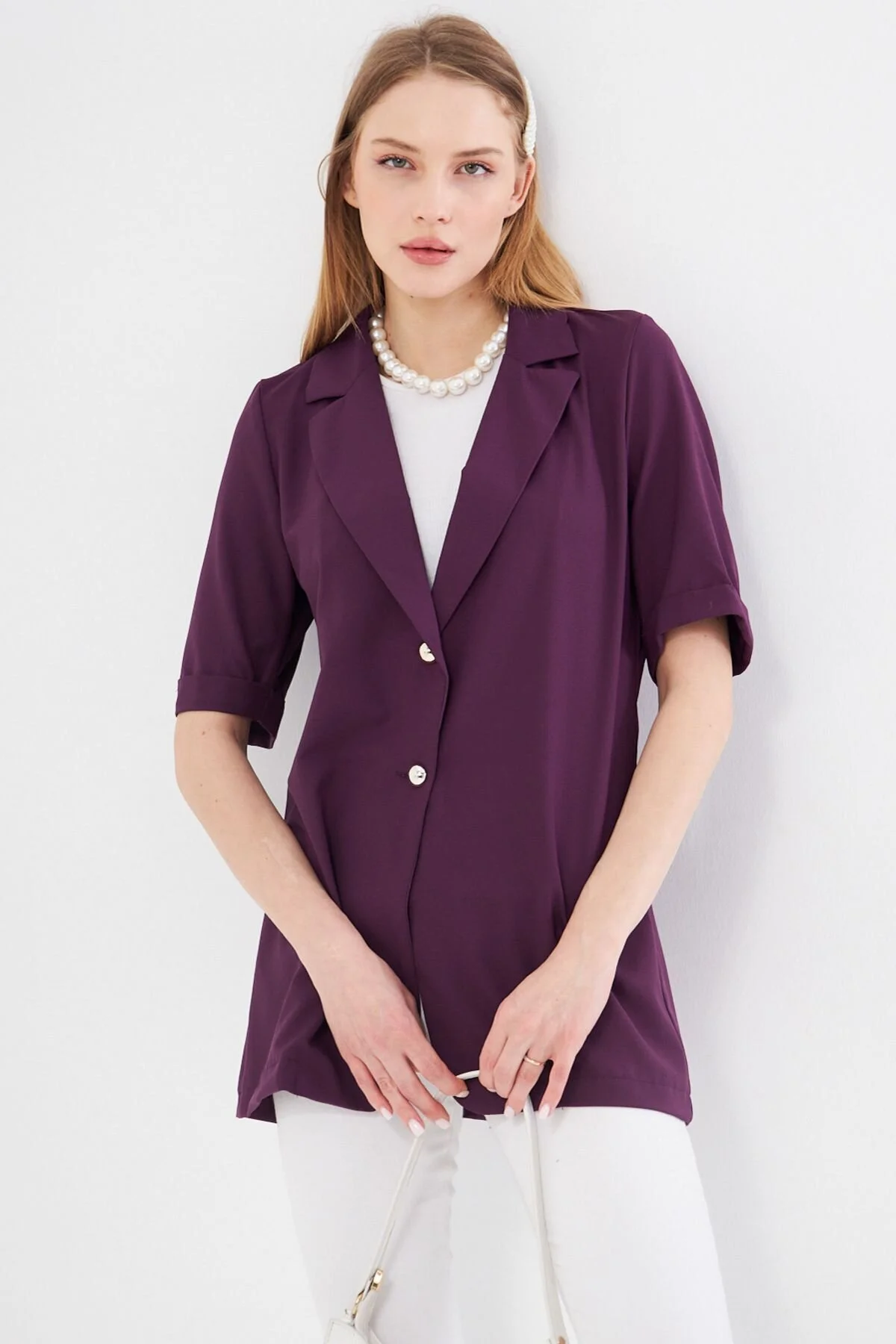 Bild von armonika Lilafarbene, Kurzärmlige Oversize-jacke Mit Zwei Knöpfen für Damen - S