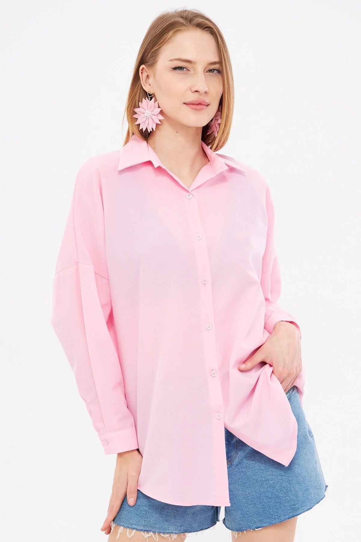 Bild von armonika Puderrosa-oversize-lang-basic-hemd für Damen - XL