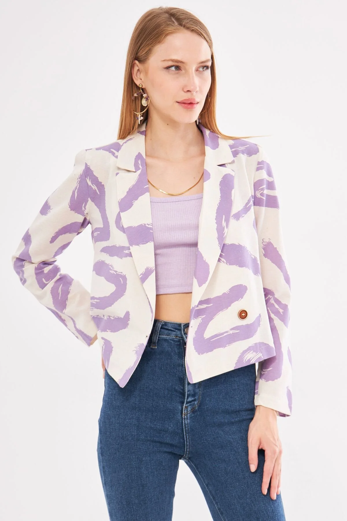Bild von armonika Lila Gemusterte, Zweireihige Kurzjacke - für Damen - M