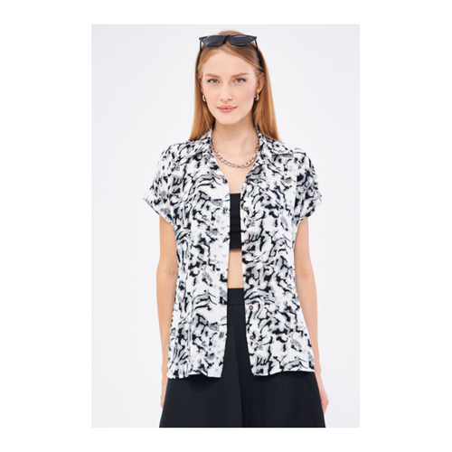 Bild von Stylisches Weiß-schwarz Gemustertes Hemd für Damen