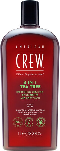 Bild von American Crew Am& Body 3-IN-1 Tea Tree Shampoo, Conditioner und Duschgel 3in1 für Herren (1000ml)