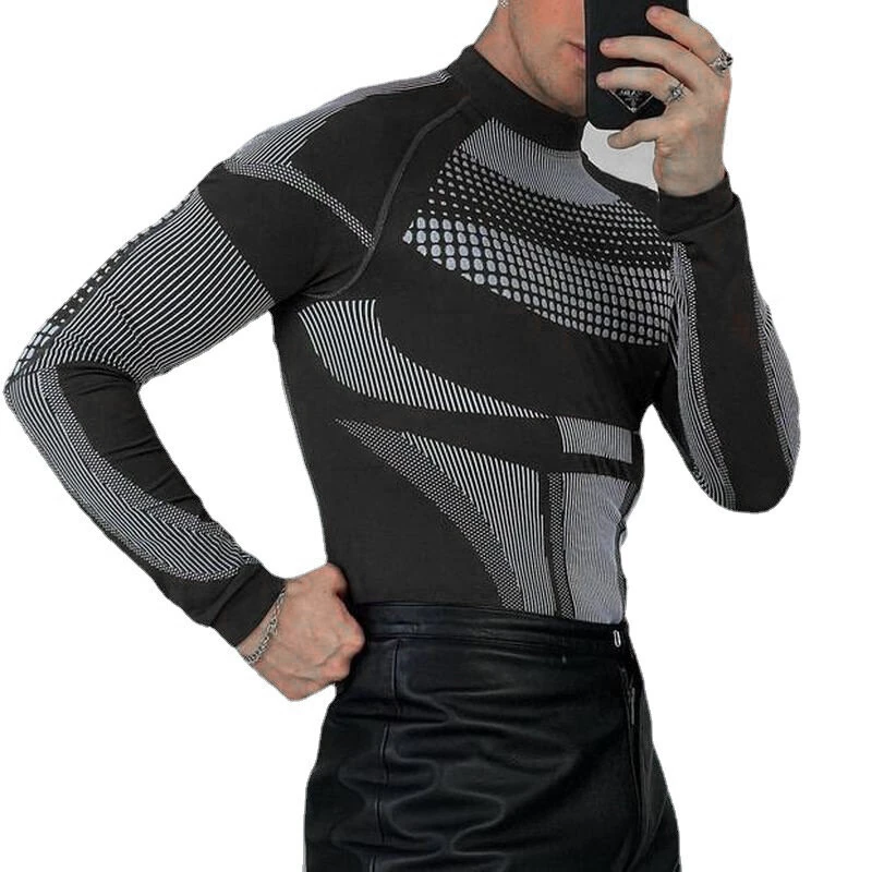 Bild von INCERUN Men Tights Skinny Stretch Functional Long Sleeve T-Shirt Fashion Sportwear Crew Neck Black T-shirt for Men, Spri