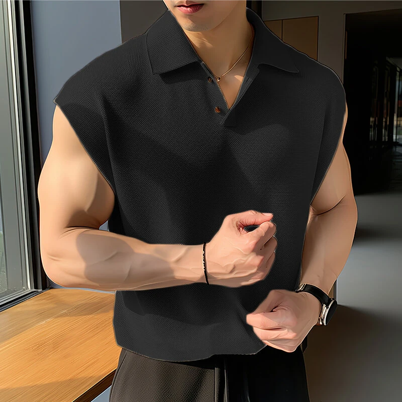 Bild von INCERUN Mens Lapel Tank Top Fashion-forward Casual Men's Vest Collection Korean Style Solid Color V-Neck Tank Top