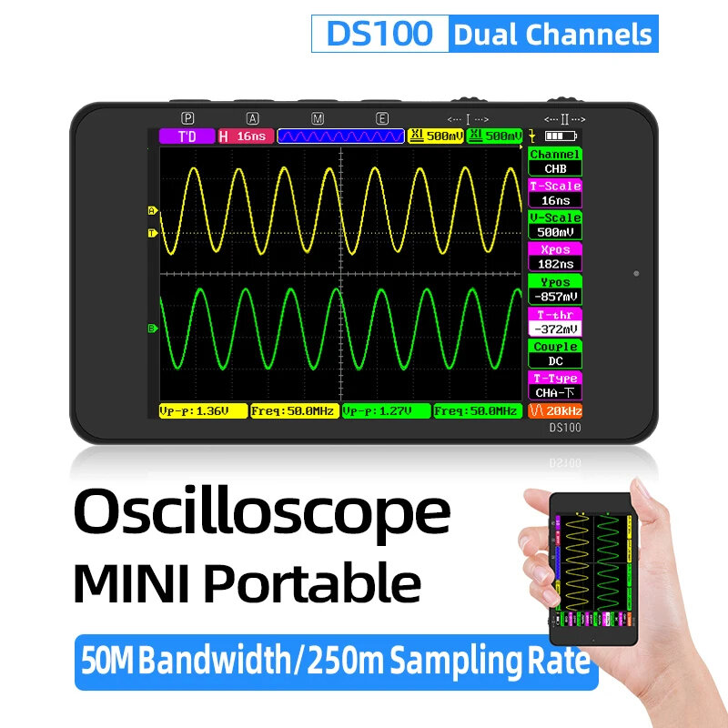 Bild von DS100 Digital Oscilloscope Portable Multifunction Electronic Coordinator Tester 250Msa/s Sampling Rate 50M Bandwidth ±40