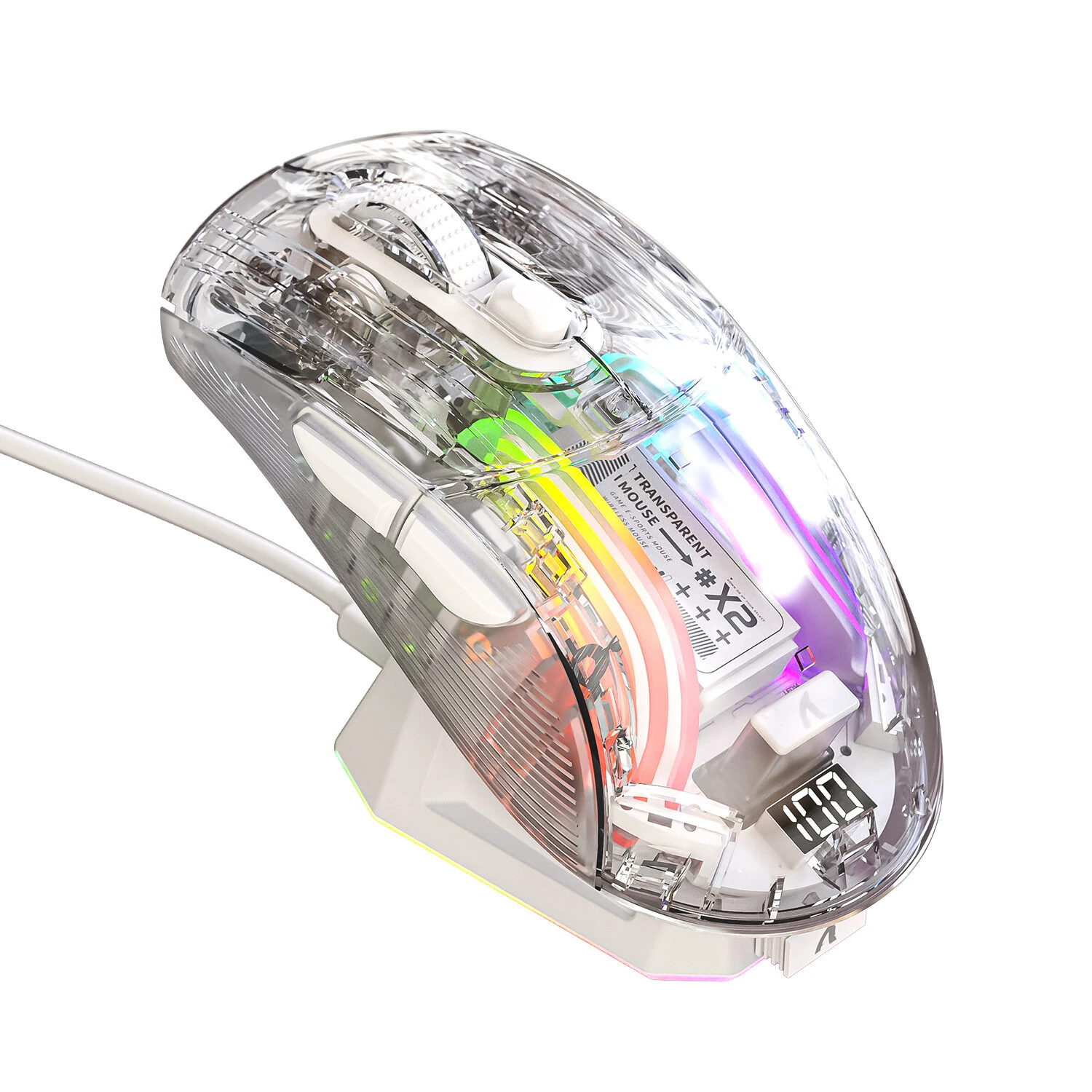 Bild von Attack Shark X2 PRO RGB Transparent Shell Gaming Mouse Three-mode Wireless Mute Mice with Power Digital Display 4000DPI