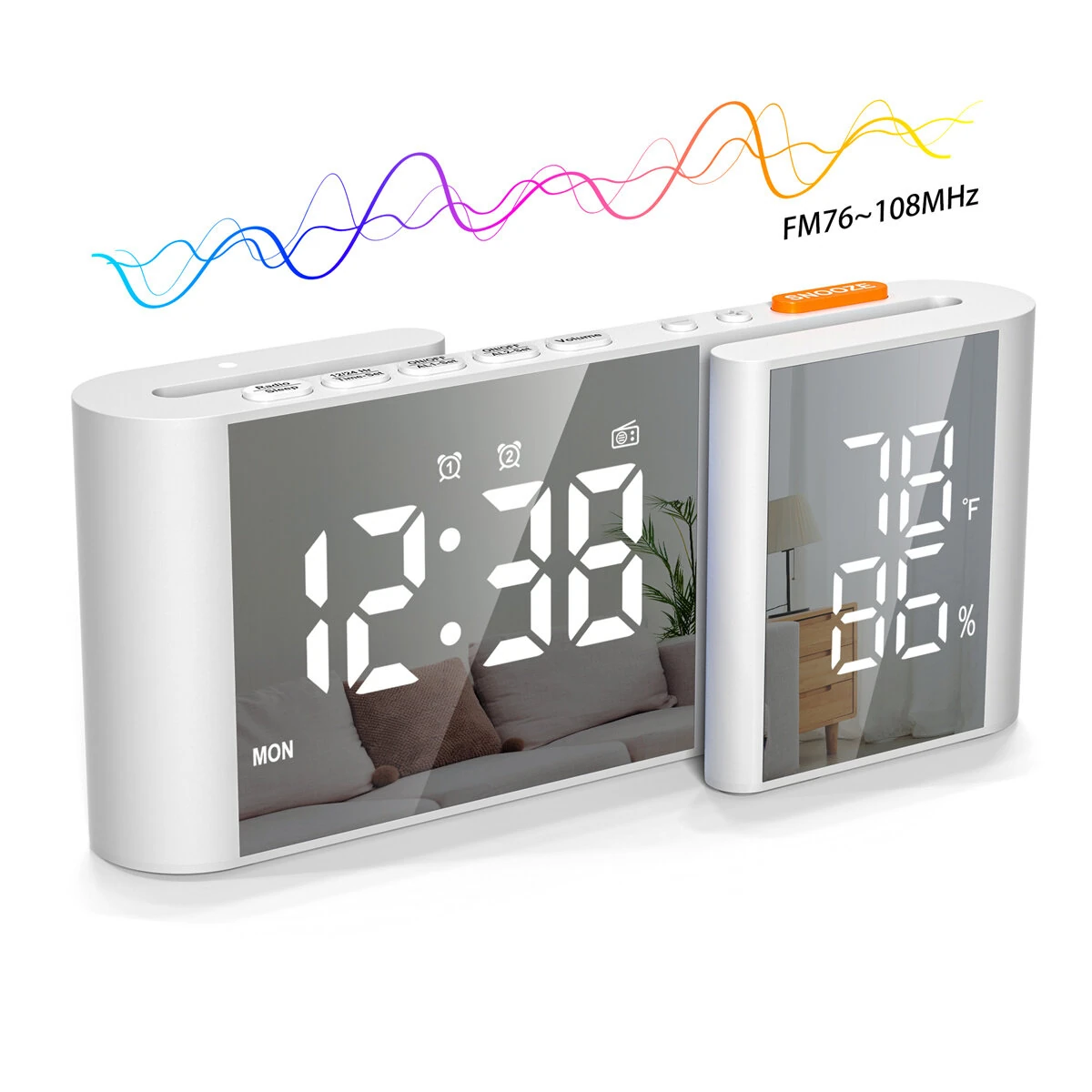 Bild von Multi-Function LED Clock Dual Alarm Hygrometer FM Radio Temperature Humidity Display Adjustable Brightness USB Charging
