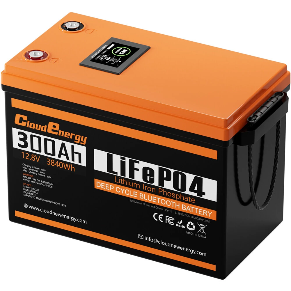 Bild von [EU Direct] Cloudenergy 12V 300Ah LiFePO4 Battery Pack with LCD Display Bluetooth Connect, 3840Wh Energy, 6000+ Cycles,