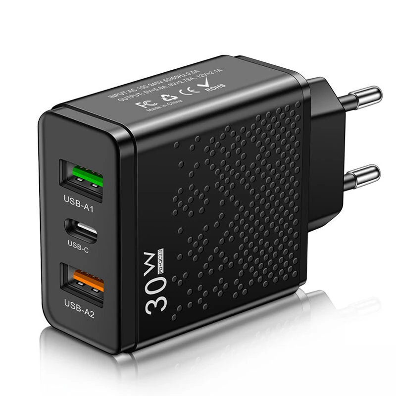 Bild von PD30W 3-Port USB PD Charger 2USB-A+USB-C PD QC3.0 Fast Charging Wall Charger Adapter EU Plug US Plug for iPhone 16 16 Pr