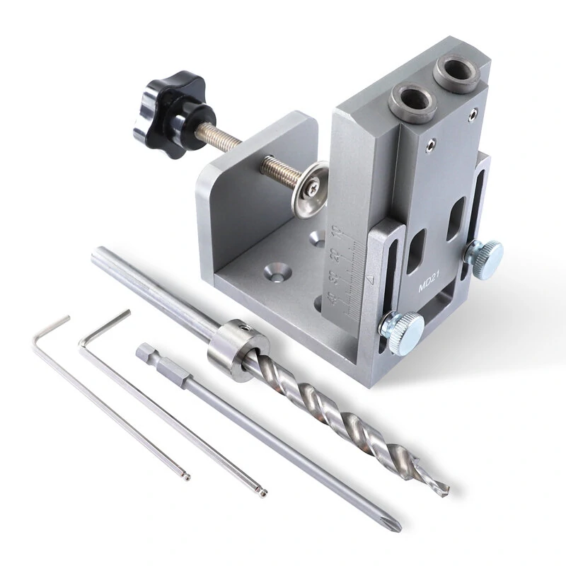 Bild von Aluminum Alloy Pocket Hole Jig Kit with 9mm Step Drill Bit Wood Doweling jig Drilling Hole Guide Locator Tools for Carpe