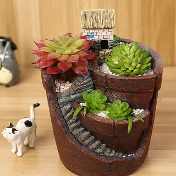 Bild von Hanging Garden Potted Micro Landscape Meat Plant Pots Small House Resin Decoration