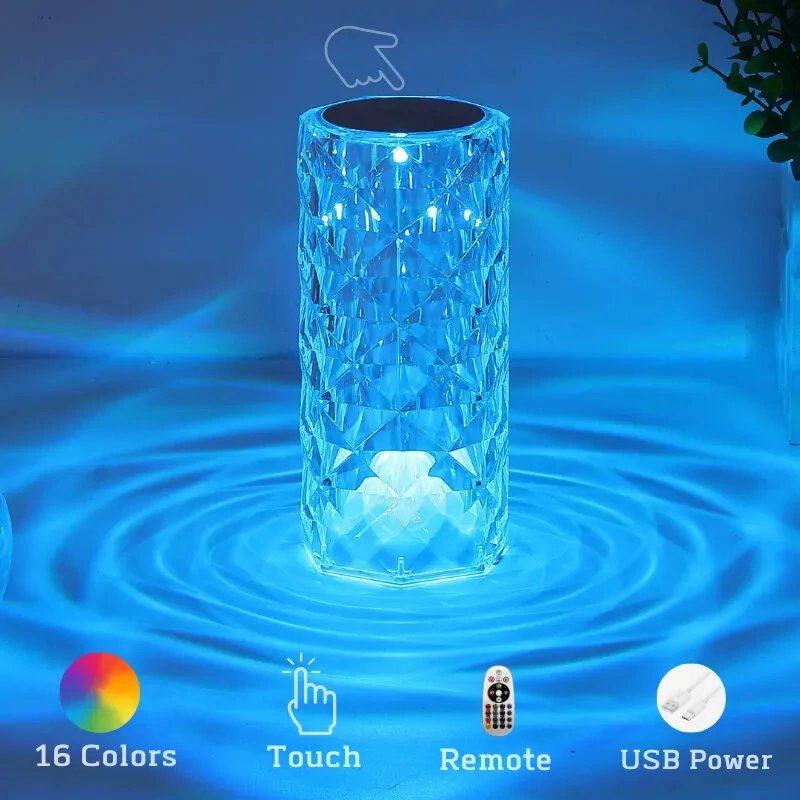Bild von LED Crystal Table Lamp for Bedroom 16 Colors Remote Dimmable Night Light USB LED Bedside Diamond Rose Lamp