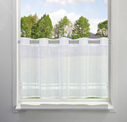 Bild von my home Scheibengardine REGINA, Ösen (1 St), transparent, Voile, mit einseitig aufgenähten Satinbändern, Leinenstruktur, Polyester