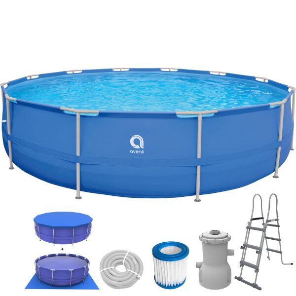 Bild von Avenli Framepool Frame Pool Komplettset 450 x 90 cm, Aufstellpool (Stahlrahmenpool Komplettset), Leiter