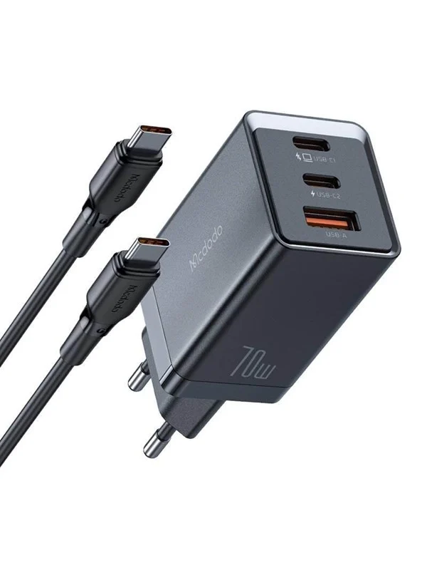Bild von Mcdodo GaN CH-1543 network charger, 2x USB-C, 1x USB, 67W USB-C to USB-C 2m cable (black) (67 W), USB Ladegerät, Schwarz