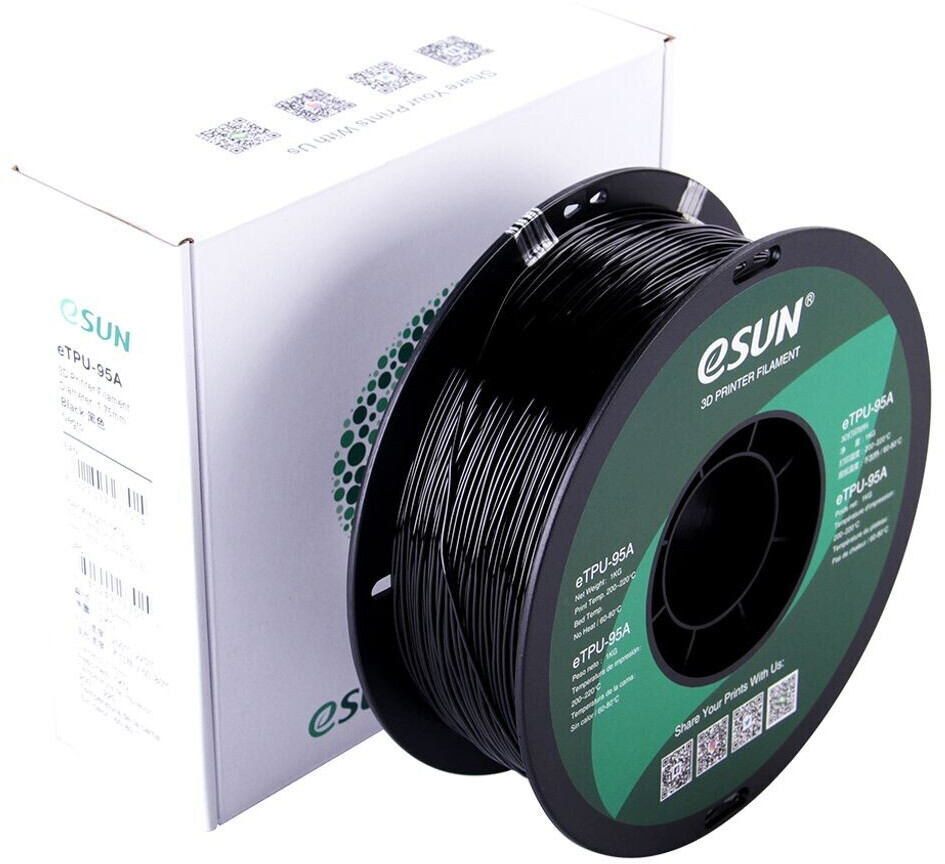 Bild von eSUN eTPU-95A 1,75mm Black 1kg 3D Filament (1.75 mm, 1000 g, Schwarz), 3D Filament, Schwarz