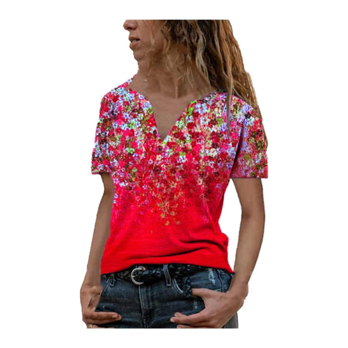 Bild von NP Summer Damen Kleidung Button Casual Floral Lose Kurzarm, rot, 5X-Large