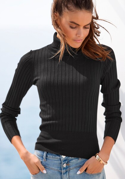 Bild von LASCANA Rollkragenpullover, aus weichem Rippstrick, figurbetonter Strickpullover