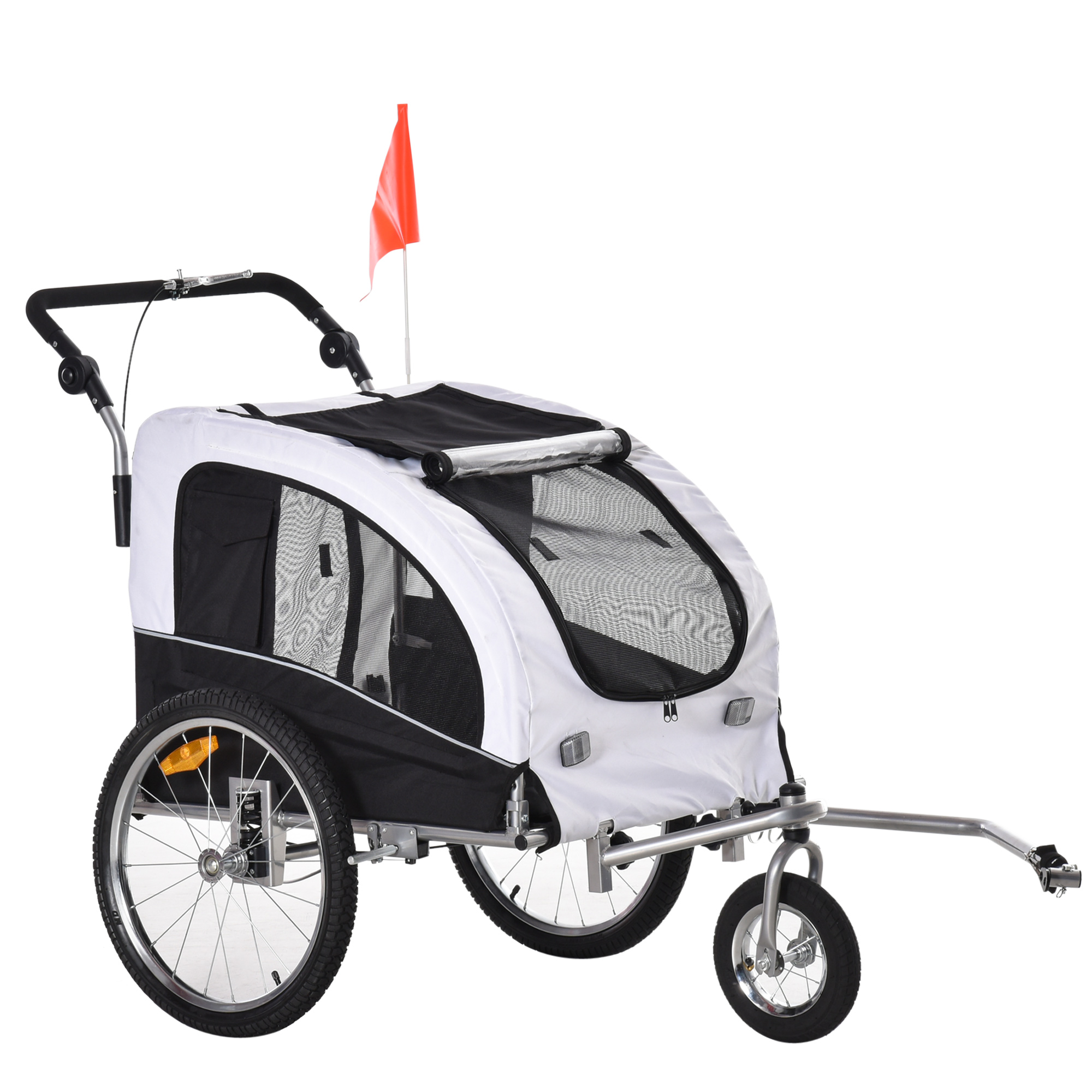 Bild von PawHut Hundeanhänger Jogger Fahrradanhänger Hunde Hunde-Fahrradanhänger Weiß+Schwarz 155 x 83 x 108 cm   Aosom