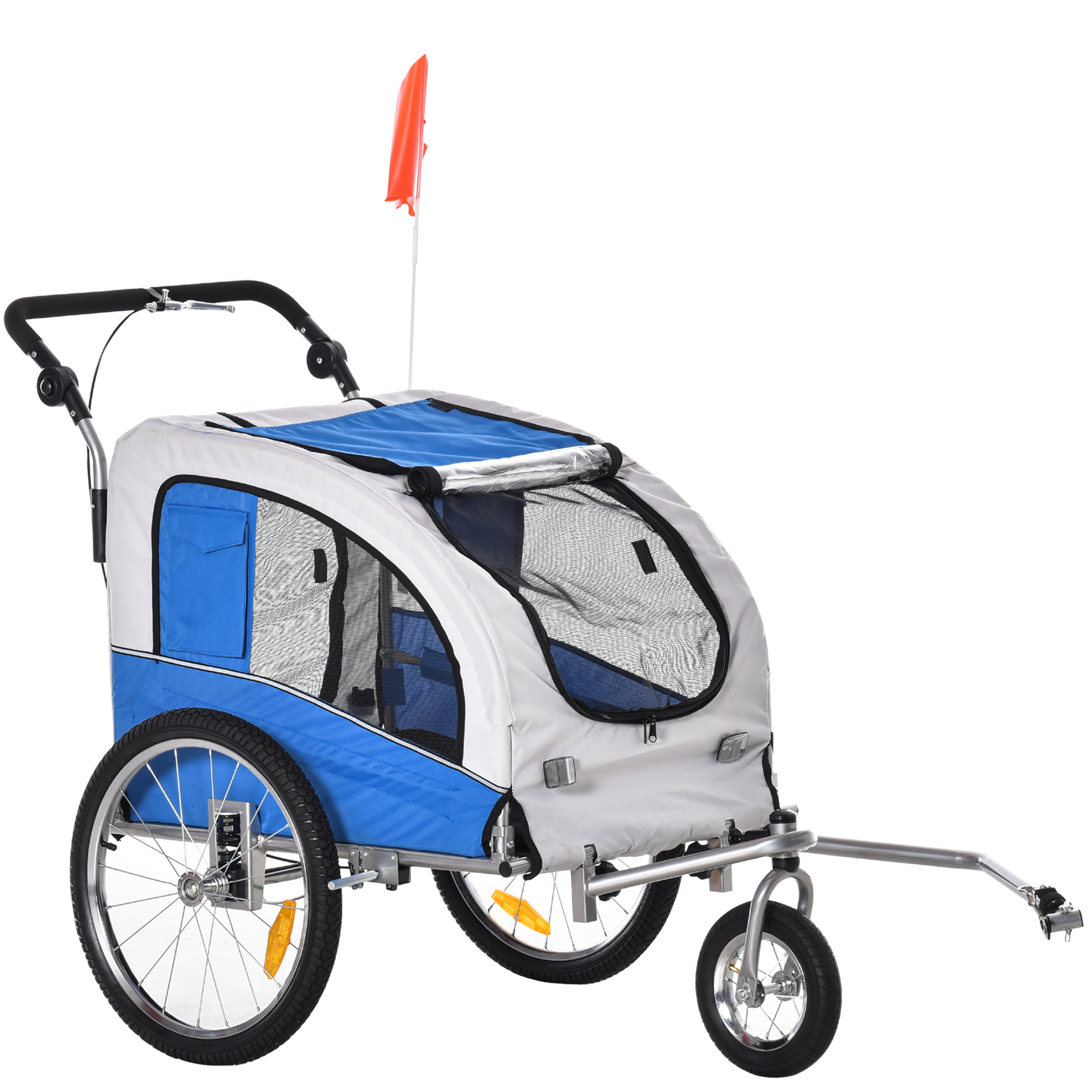 Bild von PawHut 2 in 1 Hundeanhänger Jogger Fahrradanhänger Hunde Hunde-Fahrradanhänger Blau+Grau 155 x 83 x 108 cm   Aosom