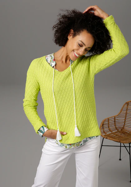 Bild von Aniston CASUAL V-Ausschnitt-Pullover, im trendigen Mustermix
