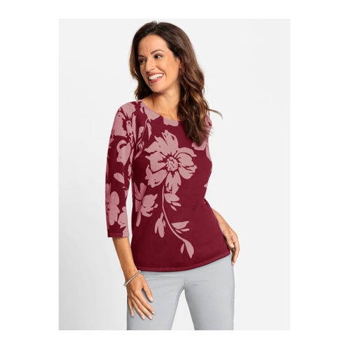 Bild von 3/4 Arm-Pullover mit Blüten-Druck in Kirsche und Rosenquarz