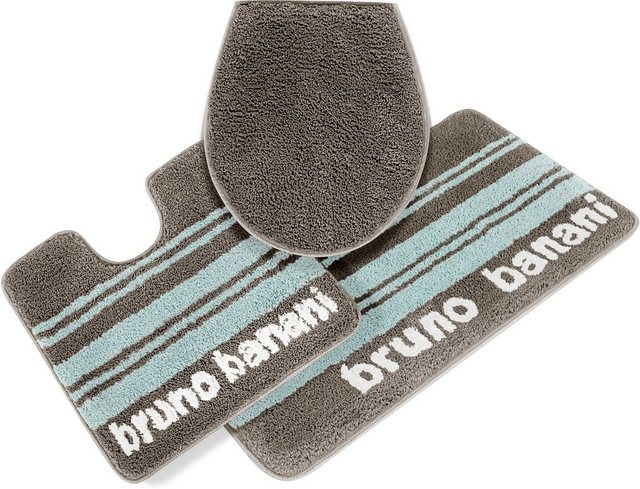 Bild von Bruno Banani Badematte Daniel, Höhe 20 mm, rutschhemmend beschichtet, fußbodenheizungsgeeignet, schnell trocknend, strapazierfähig, Polyester, rechteckig, 3-tlg. Stand-WC Set, mit Streifen, Badteppich, Badematten auch als 3 tlg. Set erhältlich