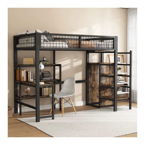 Bild von Eisen-Hochbett 90x200 cm mit Untertisch und Einlegeböden