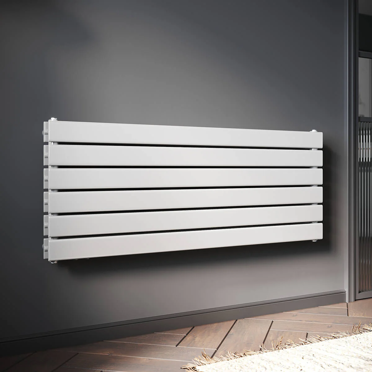 Bild von SONNI Design Heizkörper flach horizontal Flachheikörper für Bad Seitenanschluss Badheizkörper 465*1200mm Weiß ohne/mit Mutiblock
