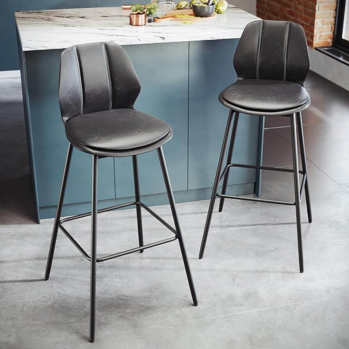 Bild von SONNI Barhocker 2er Set, Barstühle, Küchenstühle mit Rückenlehne und Fußstütze, robuster Metallrahmen, gemütliche PU weiche Sitzfläche, für Bar, Küche, Esszimmer, Sitzhöhe 102 cm