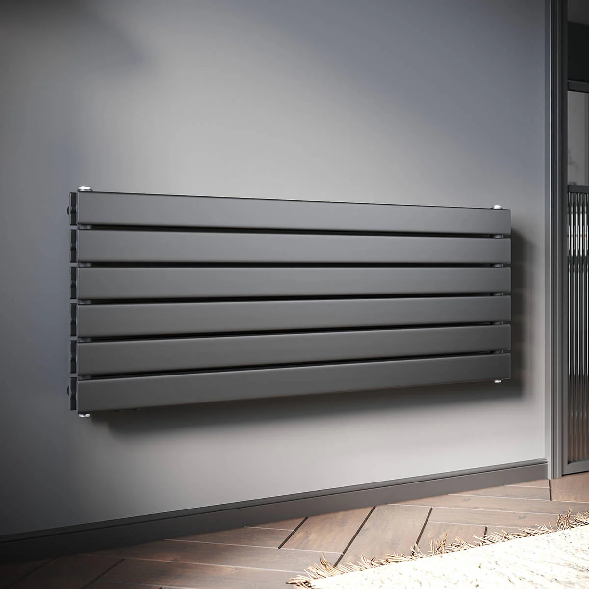 Bild von SONNI Design Heizkörper flach horizontal Flachheikörper für Bad Seitenanschluss Badheizkörper 465*1200mm Anthrazit ohne/mit Mutiblock