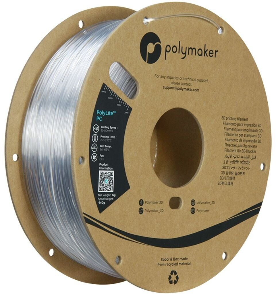 Bild von Polymaker PC01001 PolyLite Filament PC (Polycarbonat) hohe Steifigkeit, hitzebeständig 1.75mm 1000g