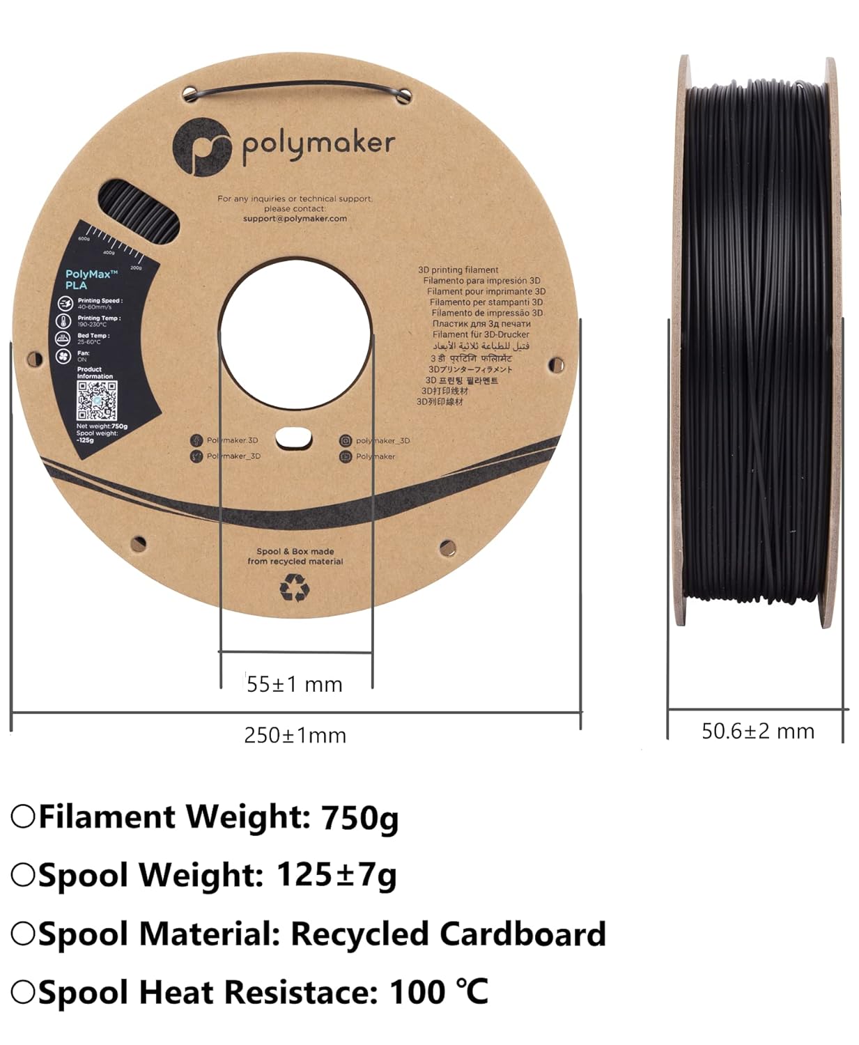 Bild von Polymaker PA06001 PolyMAX Tough Filament Tough PLA hohe Steifigkeit, hohe Zugfestigkeit, schlagfest