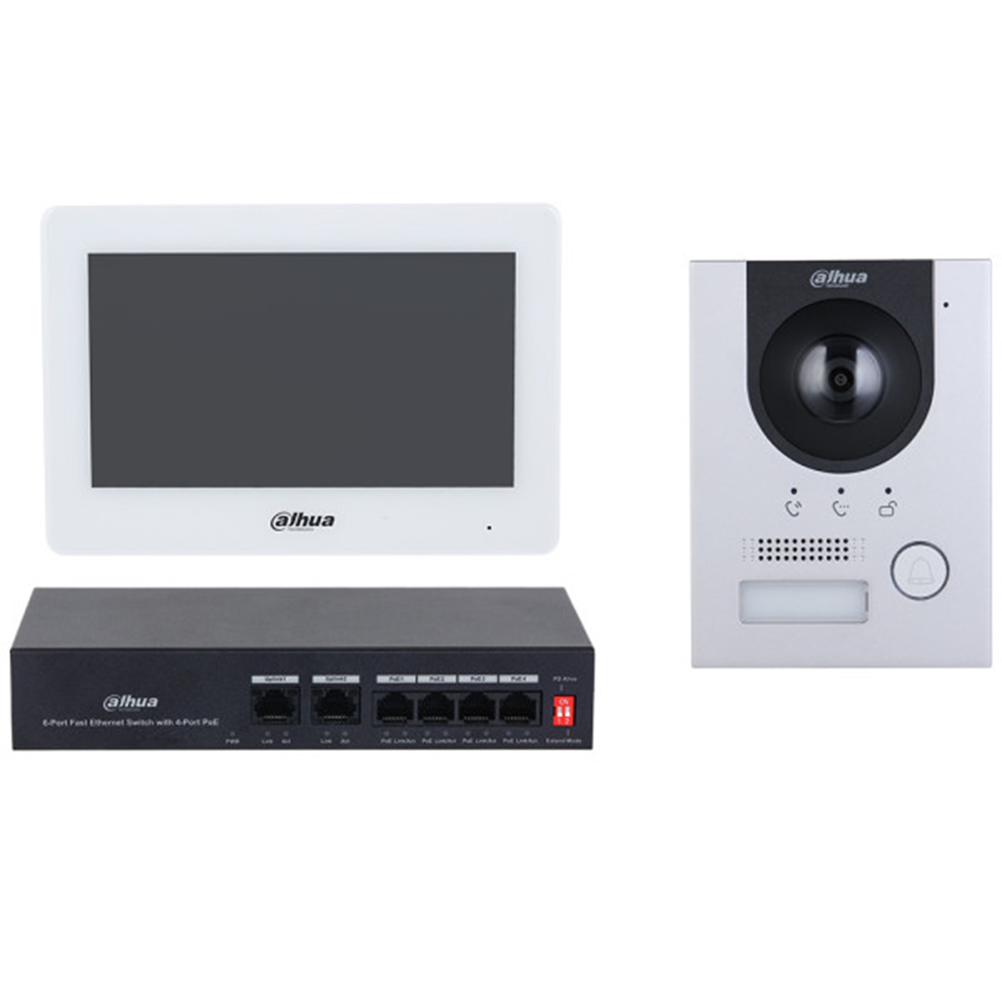 Bild von Dahua SDA-DHI-KTP04-S IP-Videogegensprechanlagen-KIT, Komplettpaket mit Außenstation und 7" PoE TFT-Touchscreen Display
