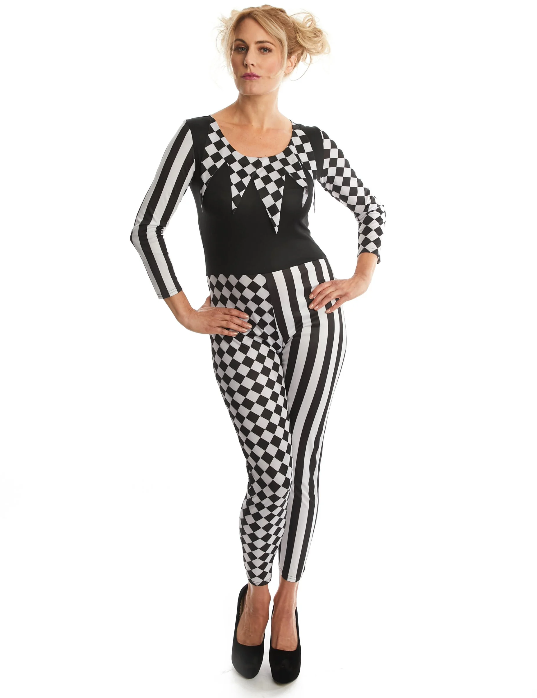 Bild von Harlekin-Kostüm für Damen Narrenkostüm schwarz-weiss