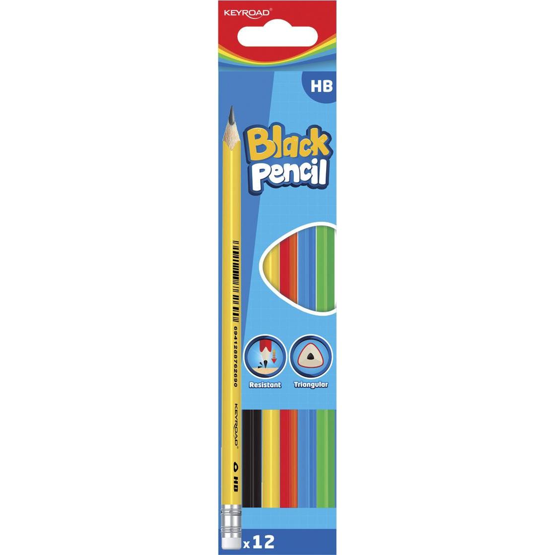 Bild von Keyroad, Bleistift, Holzbleistift mit radiergummi, hb. Buntes gehäuse, 12 stück, farbmischung (12 x)