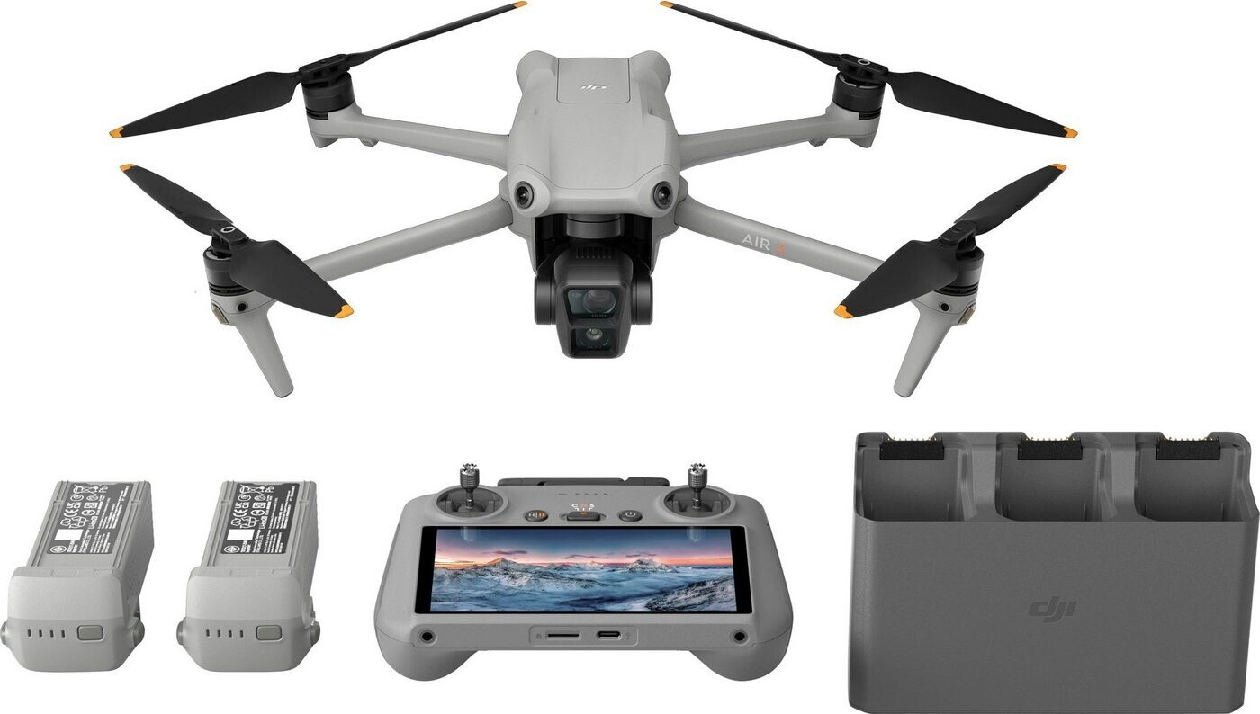 Bild von DJI Air 3 Fly More Combo mit DJI RC 2 (Fernsteuerung mit Bildschirm), Drohne mit 2 Primärkameras (mittlere Tele-/Weitwinkelkamera) für Erwachsene, 4K HDR, 46 Min. max. Flugzeit, 48 MP, 2 Zusatzakkus