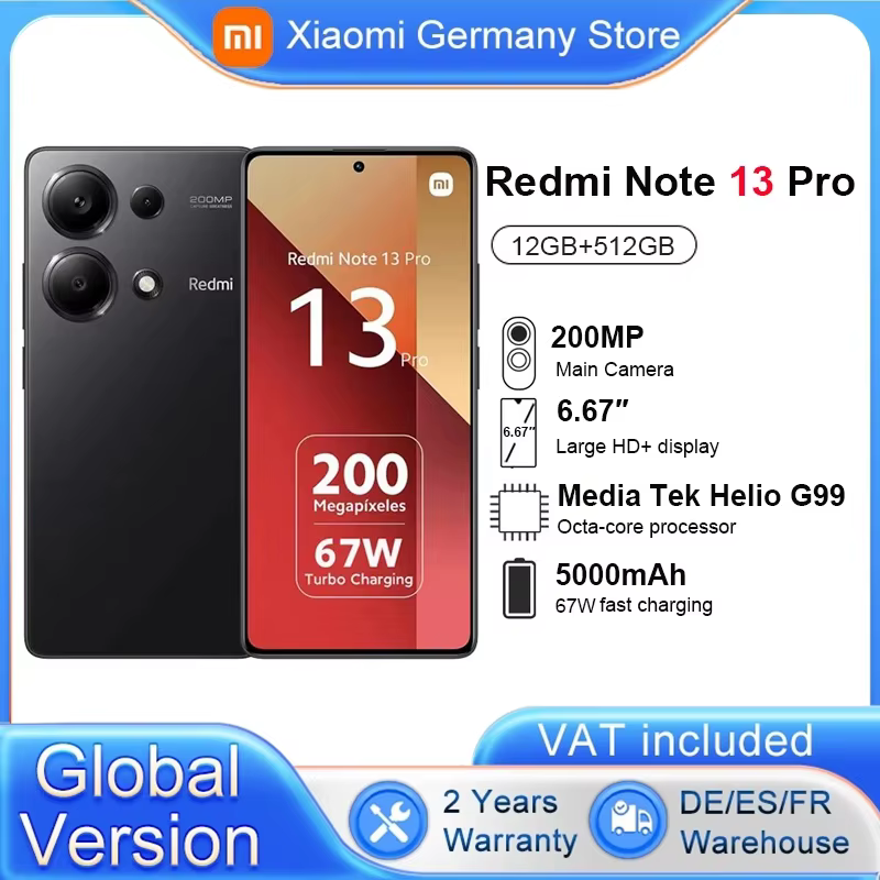 Bild von Xiaomi Redmi Note 13 Pro 16,9 cm (6.67) Dual-SIM 4G USB Typ-C 12 GB 512 GB 5000 mAh Schwarz (6941812758892)