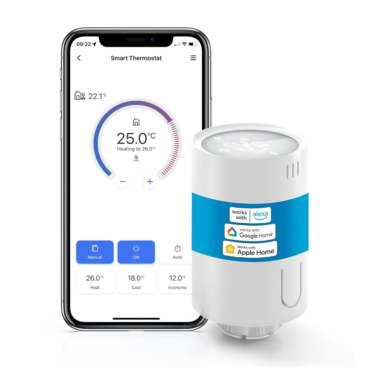 Bild von Meross smartes Heizkörperthermostat benötigt Hub, WLAN Heizungsthermostat Kompatibel mit HomeKit, Alexa und Google Assistant,Sprachsteuerung Zeitpläne Automation Fensteröffnungserkennung, M30*1,5mm